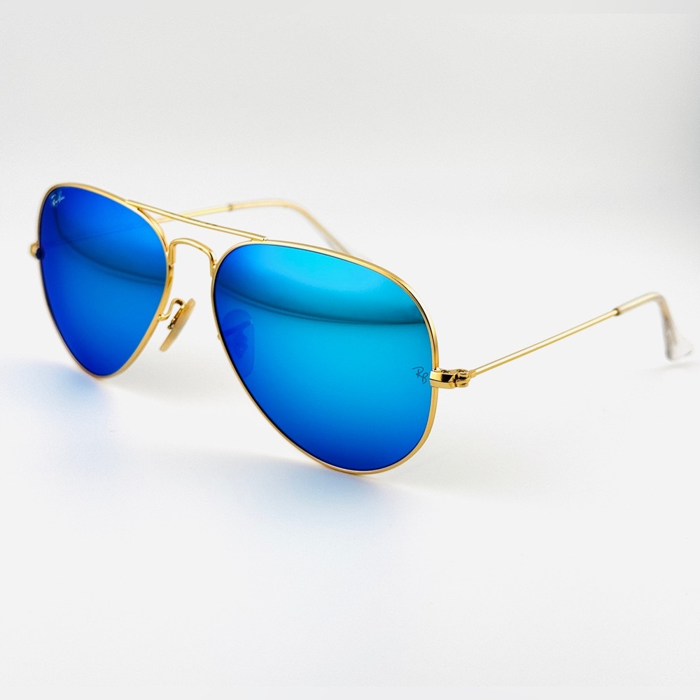 Ray-Ban Aviator Sunglasses RB3025 Gold Matte Frame with Blue Crystal Lens UNISEX - Picture 7 of 15